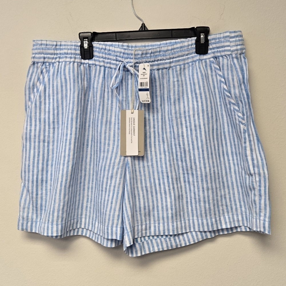 Tommy Bahama Ocean Surf High Rise Linen Easy Shorts Glass Bead Blue Stripe XL - Picture 3 of 9